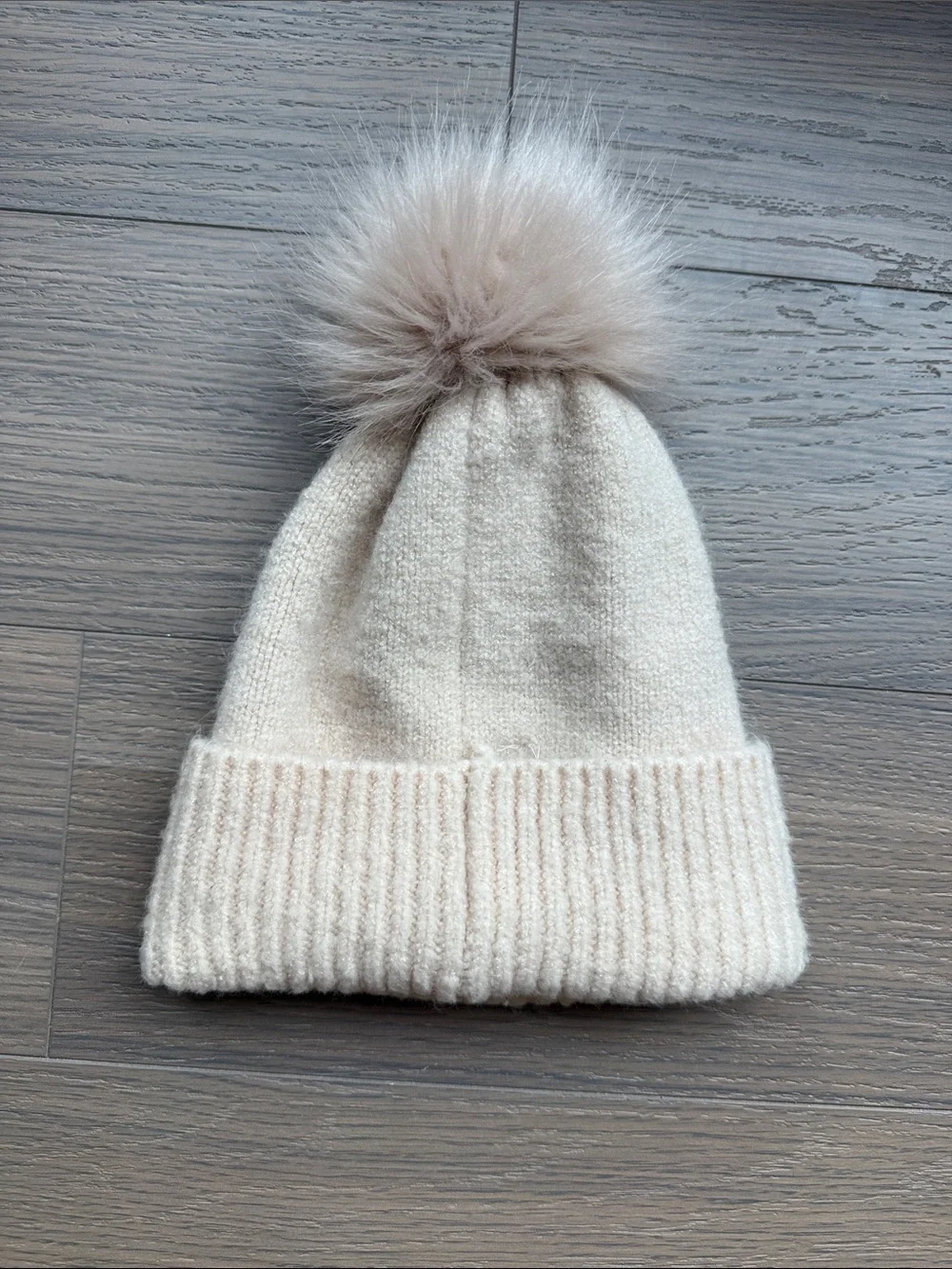 Guess Cream Knit Pom-Pom Beanie